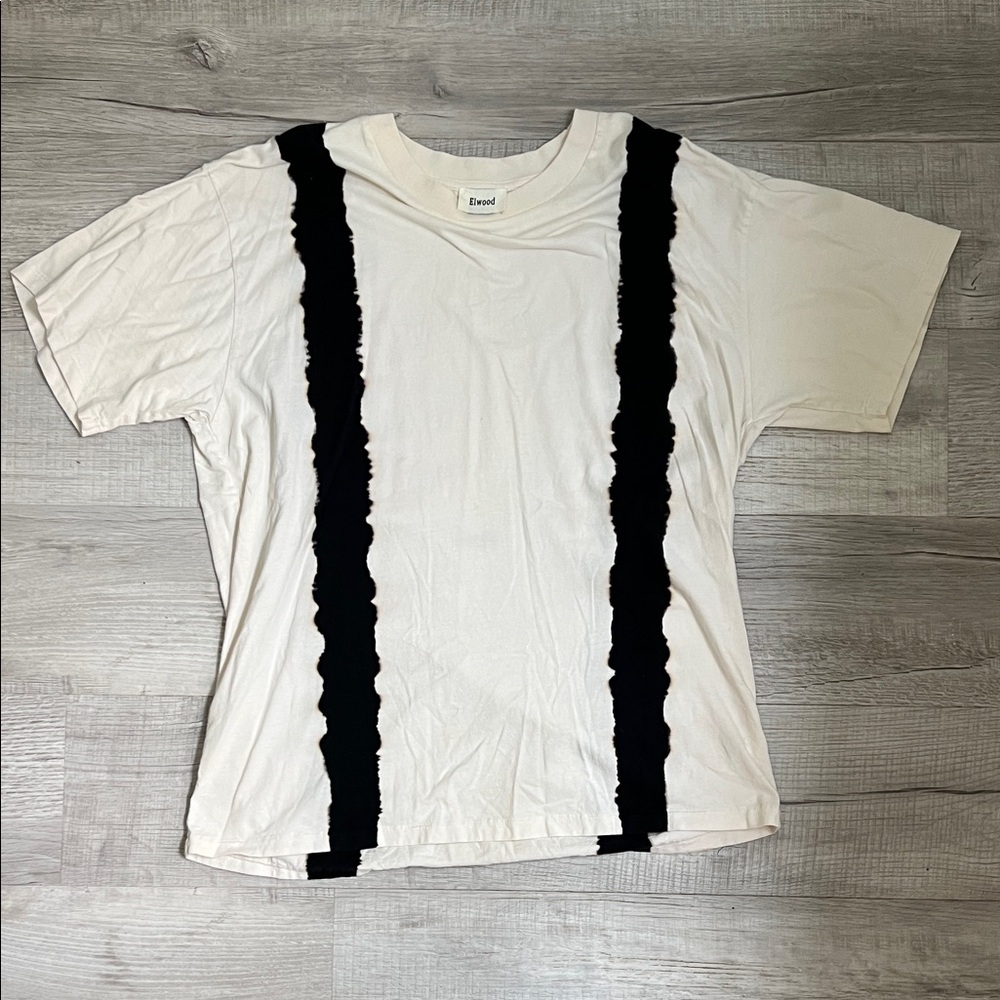 Elwood Oversized Cream and Black stripe Short Sleeve Tee Large